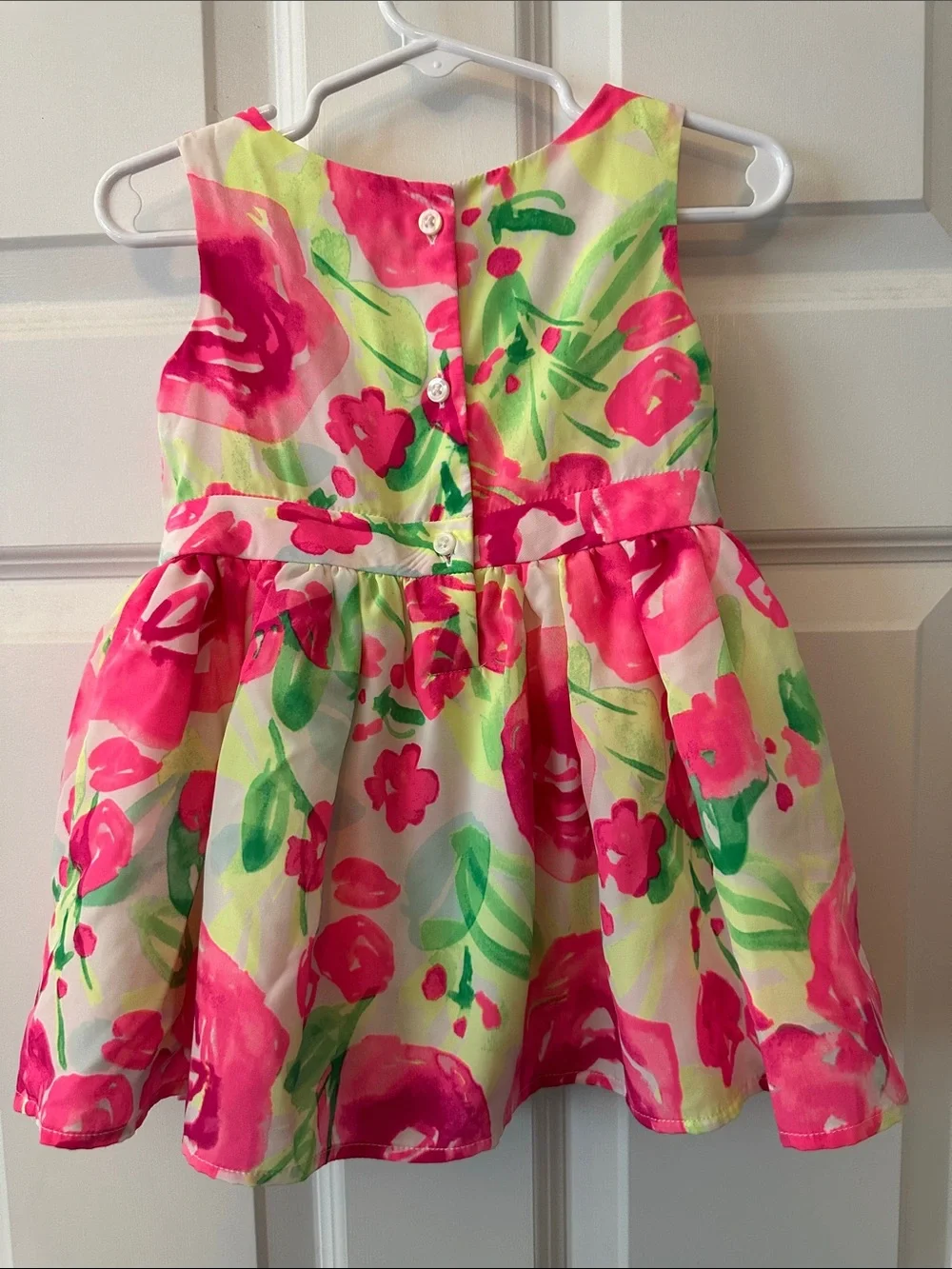 EUC The Children’s Place Floral Bow-Accent Dress in Pink & Green Sz 18-24 mos.